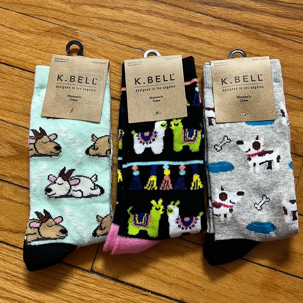 K. Bell Women's Crew Socks Multi Shoe size 4-10 Brand New 3 pairs